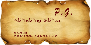 Páhány Géza névjegykártya